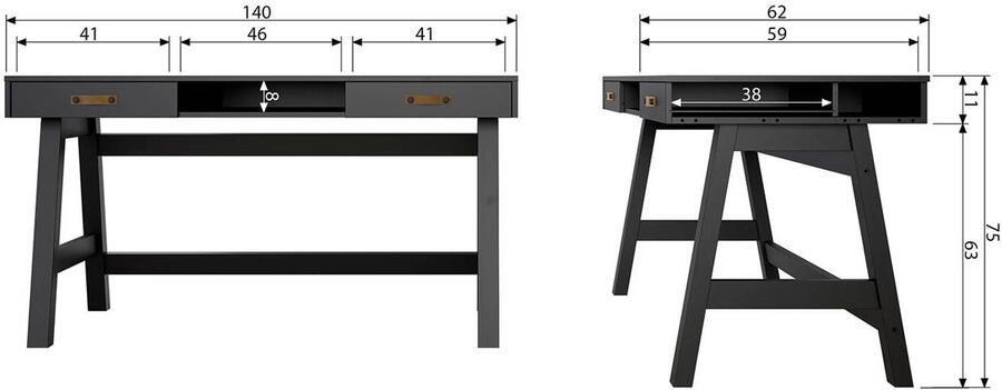 WOOOD Bureau Dian Met 2 lades 140 x 62cm Zwart - Foto 2
