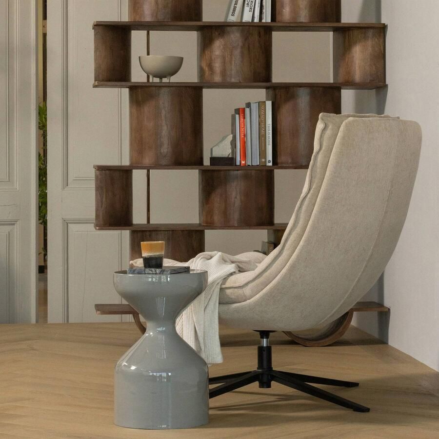 WOOOD | Kube draaifauteuil met hocker naturel | Zitmeubels woonkamer | Draaifauteuil