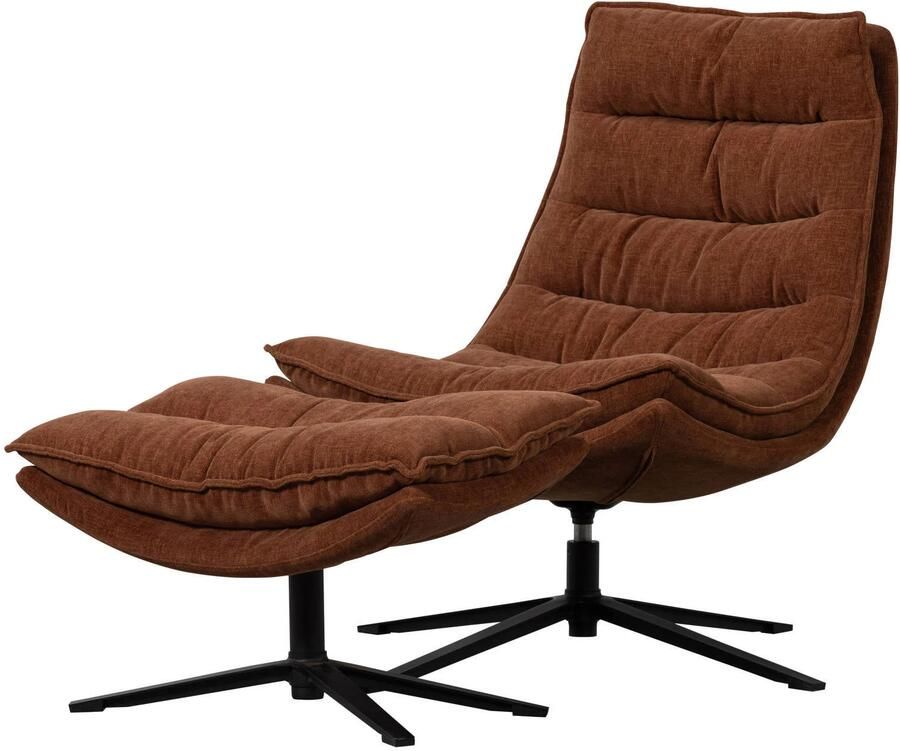 WOOOD | Kube draaifauteuil met hocker bruin | Zitmeubels woonkamer | Draaifauteuil