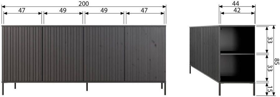 WOOOD Exclusive | Gravure New Dressoir 200cm Grenen Zwart | Woonkamer meubels | Dressoir - Foto 10