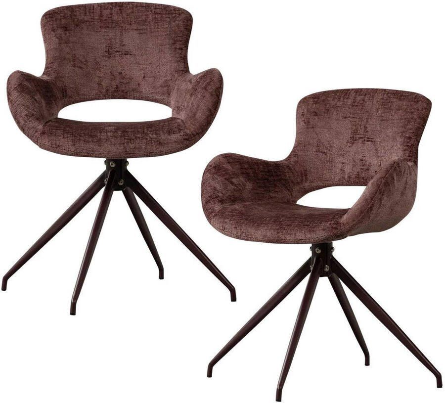 WOOOD | Eliva eetkamerstoel structure velvet paars set van 2 | Eetkamerstoelen | Armstoel