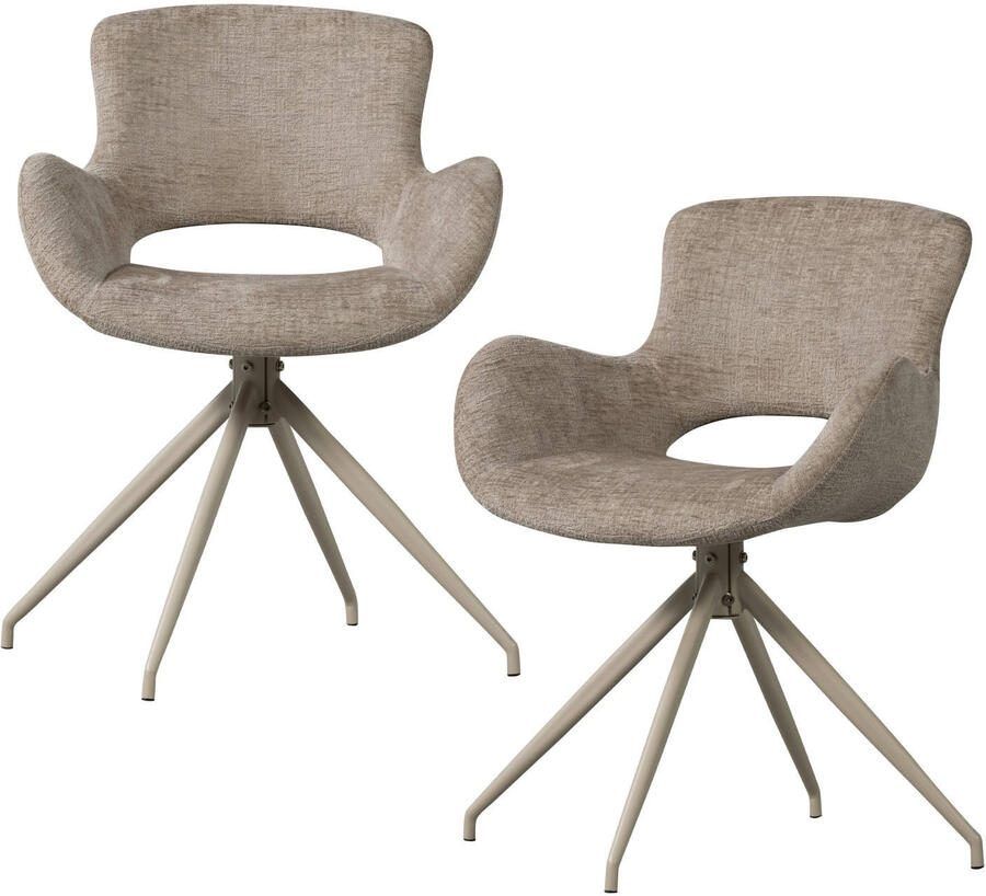 WOOOD | Eliva eetkamerstoel structure velvet zand set van 2 | Eetkamerstoelen | Armstoel