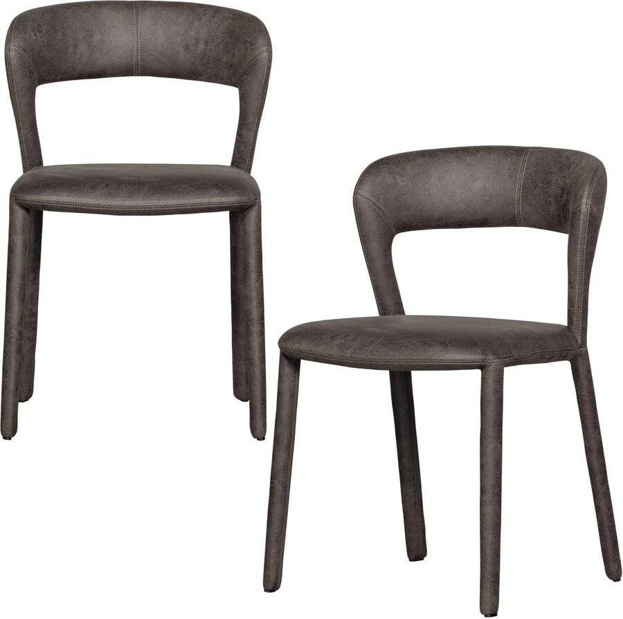 Woood Noble Eetkamerstoelen Leerlook Zwart|Grijs Set van 2