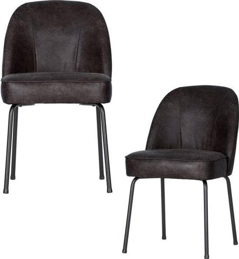 BePureHome Vogue Eetkamerstoel Leer Zwart Set van 2