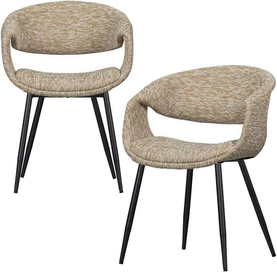Woood Yossi Eetkamerstoelen Met Metalen Zwarte Poot Zand Set van 2