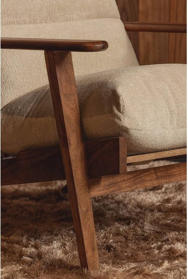 BePureHome | Houston fauteuil bouclé hout naturel | Zitmeubels woonkamer | Fauteuil