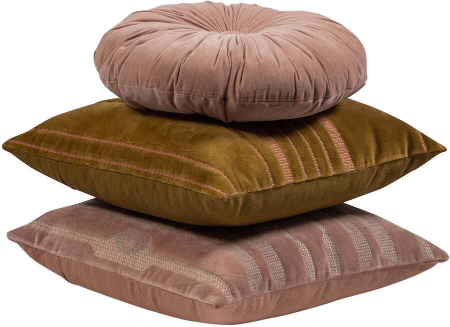 WOOOD | Feis kussens velvet roze naturel set van 3 | Woonaccessoires | Sierkussen