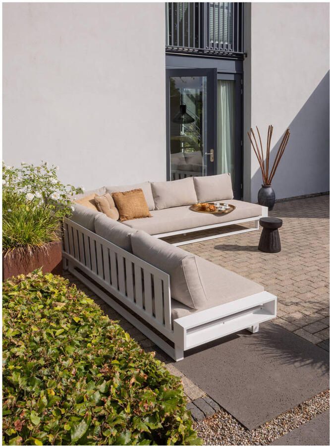 Exotan WOOOD Flint Tuinhoekbank Aluminium Wit|Naturel 80x308x308
