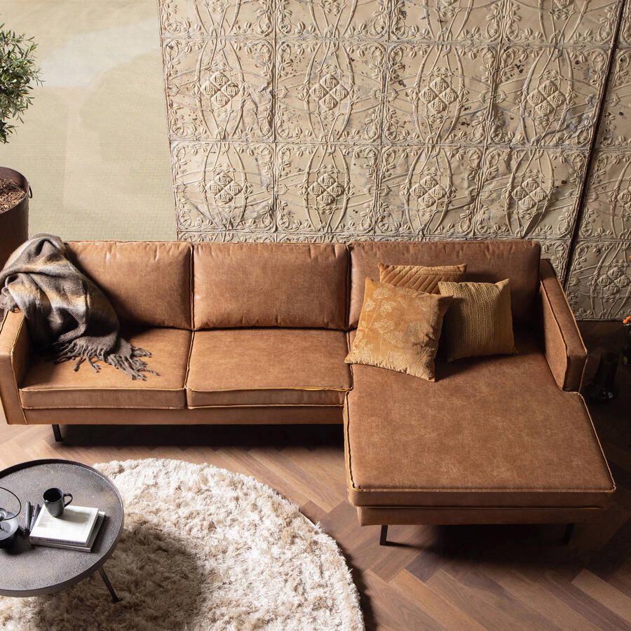 BePureHome | Rodeo Chaise Longue Rechts Cognac | Zitmeubels woonkamer | Hoekbank