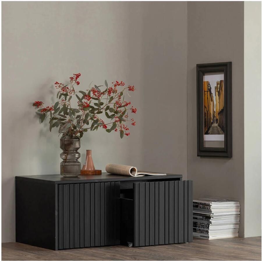 WOOOD Kistbank New Gravure bunkbank met grafische reliëfdeuren op wielen breedte 88 cm - Foto 5