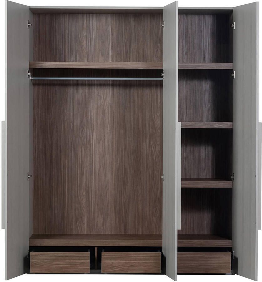 WOOOD | Rens 3 Drs Hang legkast Greep Lang Noten kiezelgrijs | Slaapkamerkasten | Linnenkast - Foto 6