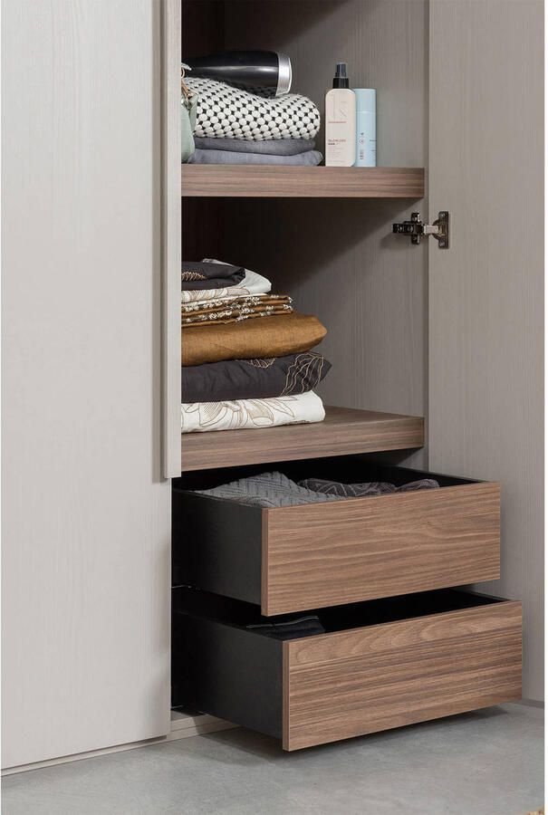 WOOOD | Rens 2 Drs Hang legkast Greep Lang Noten kiezelgrijs | Slaapkamerkasten | Linnenkast - Foto 8