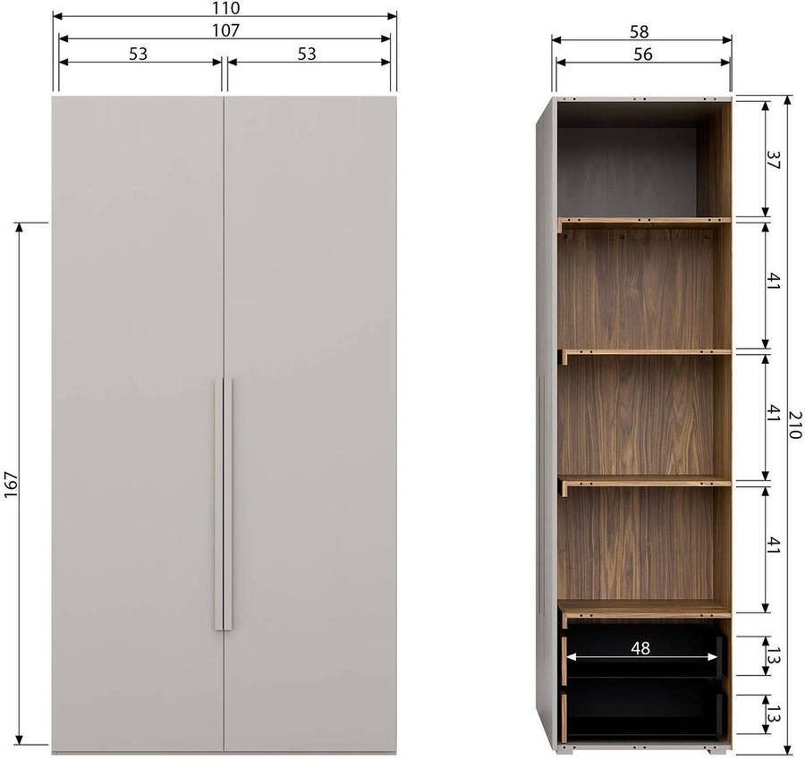 WOOOD | Rens 2 Drs Hang legkast Greep Lang Noten kiezelgrijs | Slaapkamerkasten | Linnenkast - Foto 9