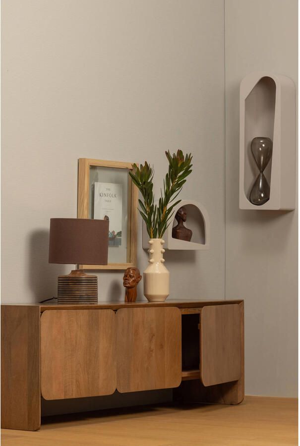 WOOOD Menzo tafellamp met carving hout warm bruin