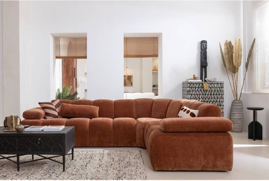 WOOOD | Mojo hoekbank rechts geweven ribstof roest bruin | Zitmeubels woonkamer | HoekbankModulaire banken - Foto 2
