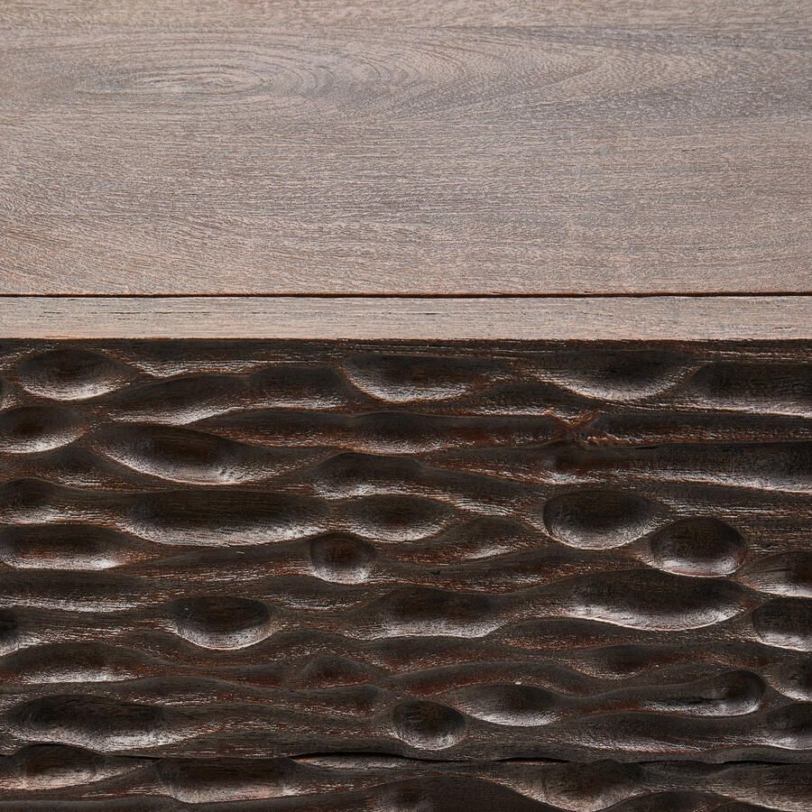 WOOOD | Crumble carved nachtkastje met lades mango hout walnoot | Slaapkamer meubels | Nachtkastje - Foto 2