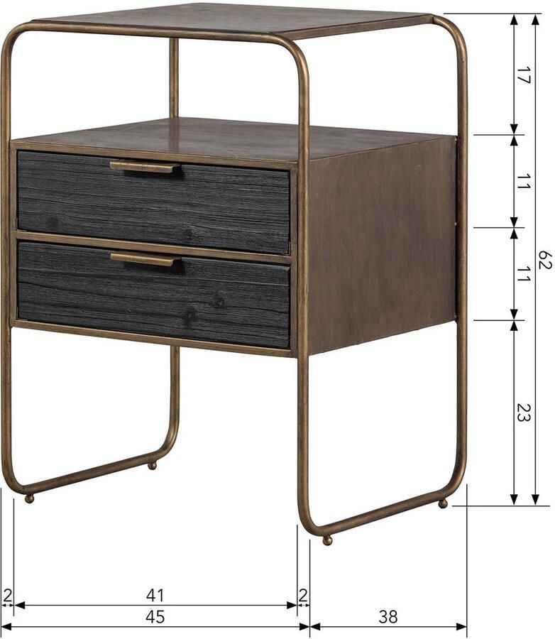 BePureHome | Polite Nachtkastje Metaal hout Antique Brass | Slaapkamerkasten | Nachtkastje - Foto 2