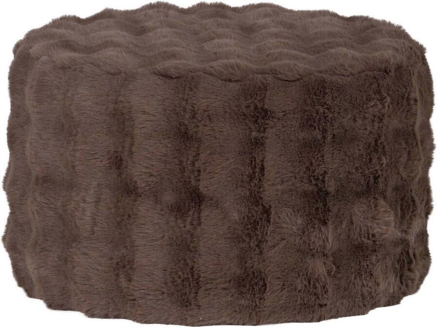 WOOOD | Olven poef laag fluffy stof bruin | Woonaccessoires | Poef