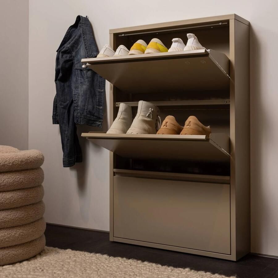 WOOOD | Sabine 3-vaks schoenenkast metaal zand | Woonkamer meubels | Schoenenkast - Foto 3