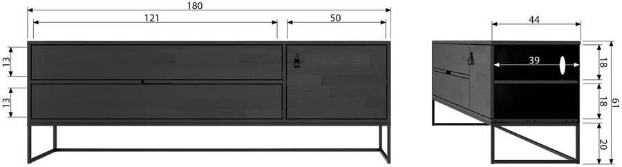 WOOOD Tv-meubel Silas TV-board Commode 2 lades en 1 deur veel opbergruimte breedte 120 of 180 cm - Foto 10