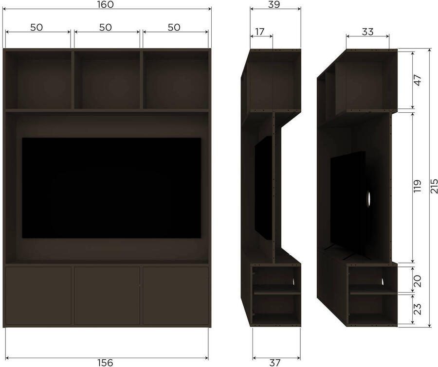 WOOOD TV-kast Meggy 215 x 160cm Middenbruin