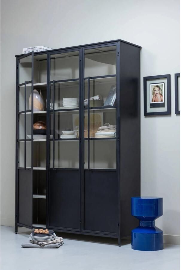 WOOOD | Exhibit xl 3-deurs vitrinekast metaal zwart | Woonkamer meubels | Kast | Vitrinekast - Foto 5