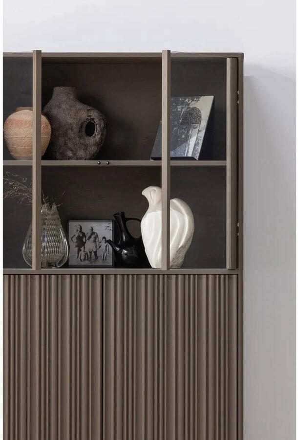 WOOOD | Nova lage vitrinekast grenen truffel bruin | Woonkamer meubels | Vitrinekast - Foto 2