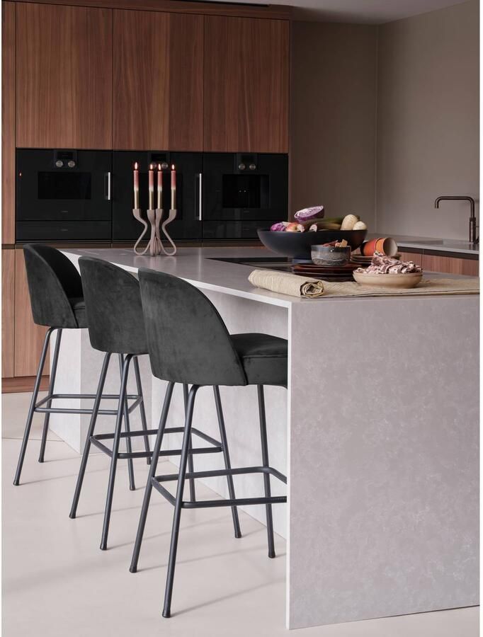 BePureHome | Vogue Barstoel 80cm Fluweel Zwart | Zitmeubels eetkamer | Barstoel - Foto 3