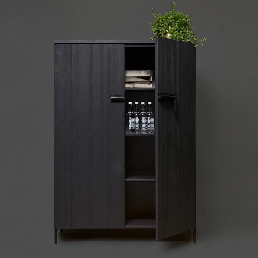 WOOOD | Bruut 2-drs Kast Grenen Geborsteld Diep Zwart | Woonkamer meubels | BergkastKast - Foto 7