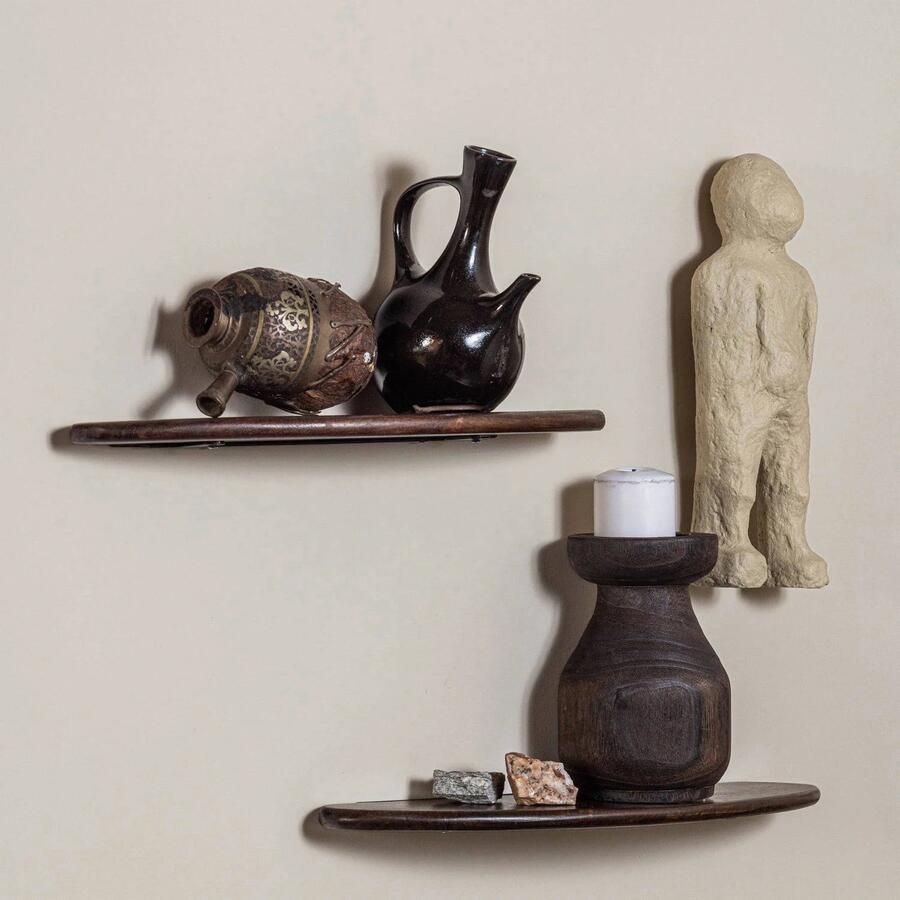 BePureHome Set van 2 Wandplanken Layer Hout Walnoot 2x50x14