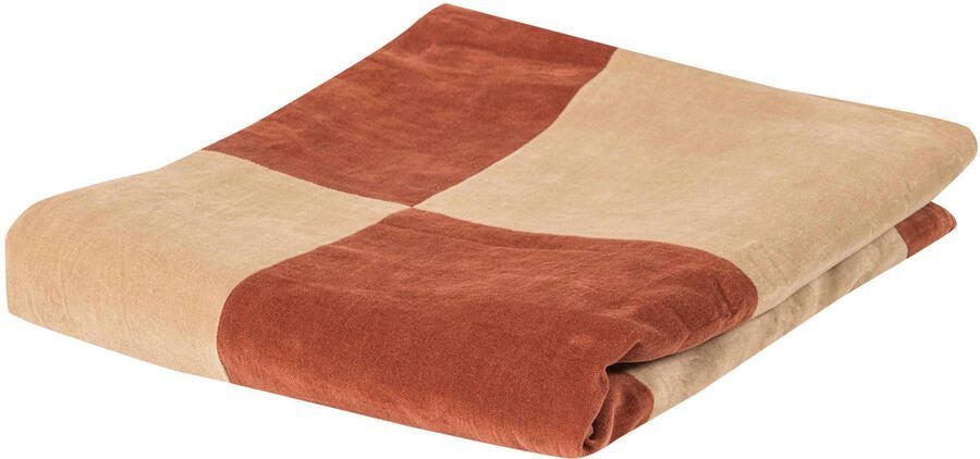 WOOOD Zena plaid velvet roestbruin beige (1x170x130 cm)