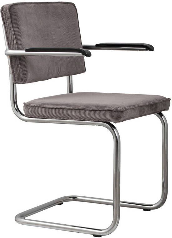 Zuiver Ridge Rib Eetkamerstoelen met armleuning Grijs Set van 2 - Foto 2
