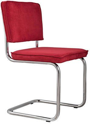 Zuiver Ridge Rib Chrome Eetkamerstoel Rood Set van 2