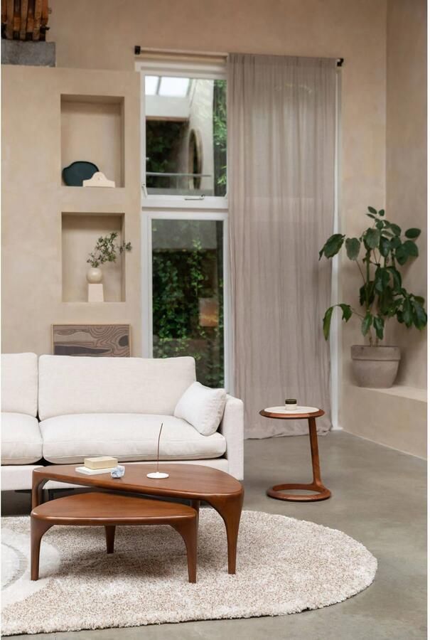 Zuiver Bijzettafel Doppio Travertin en acaciahout 45 x 41cm Bruin Rond - Foto 4