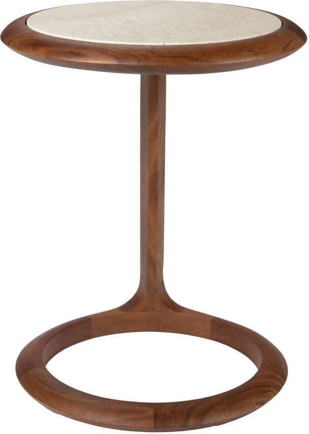 Zuiver Bijzettafel Doppio Travertin en acaciahout 45 x 41cm Bruin Rond - Foto 3