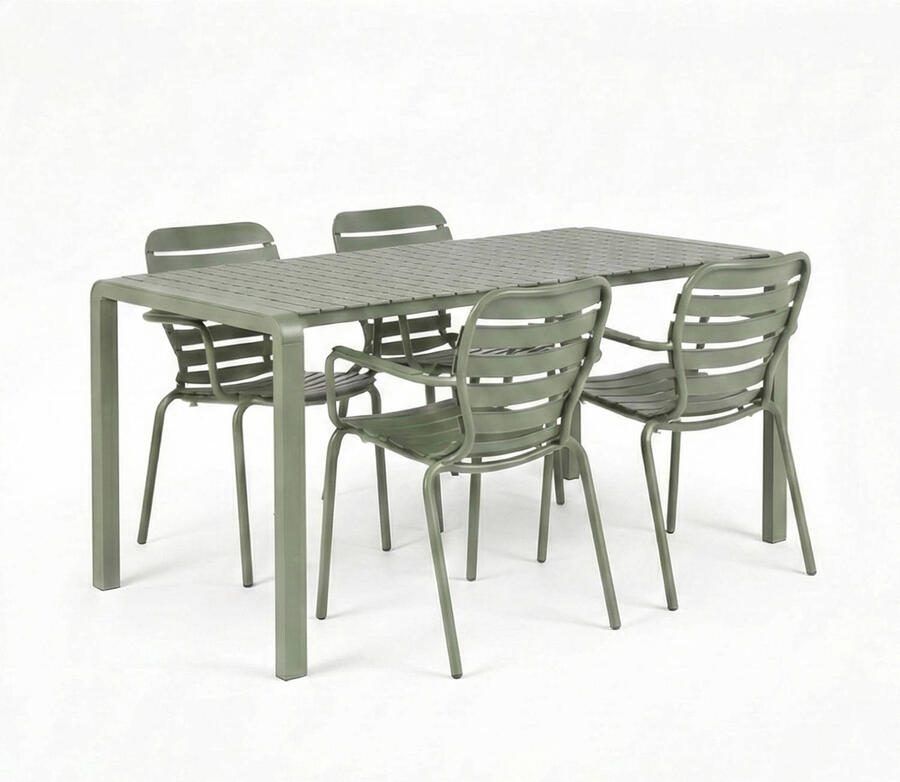Zuiver Tuinset Vondel Met tuintafel en 4 stoelen met armleuning 168 x 87cm Groen