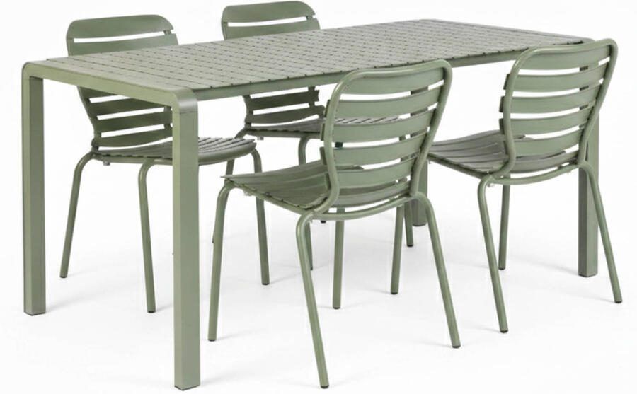 Zuiver Tuinset Vondel Met tuintafel en 4 stoelen 168 x 87cm Groen