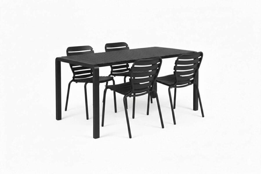 Zuiver Tuinset Vondel Met tuintafel en 4 stoelen 168 x 87cm Zwart