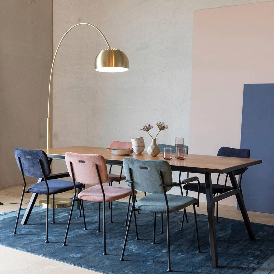 Zuiver Benson Eetkamerstoelen met armleuning Donkerblauw Set van 2
