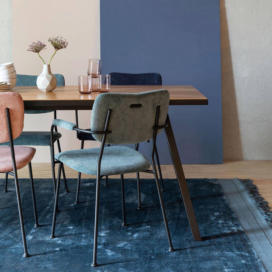 Zuiver Benson Eetkamerstoelen met armleuning Grijs Blauw Set van 2