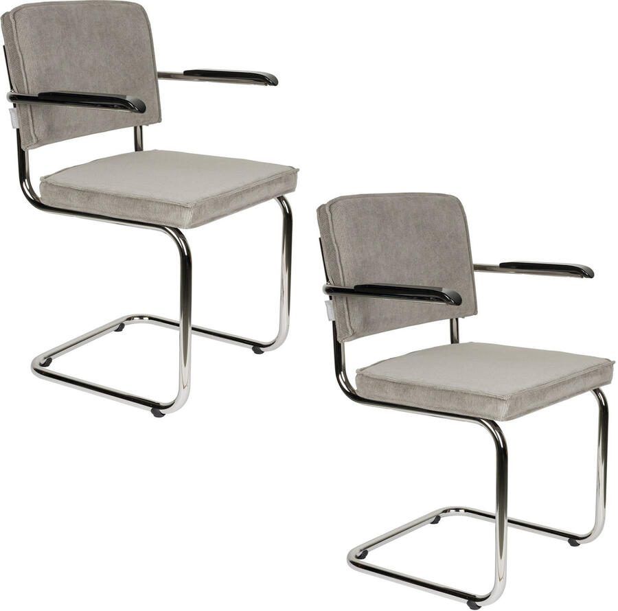 Zuiver eetkamerstoel (set van 2) Ridge Rib Ridge Rib Eetkamerstoelen Met Armleuning Lichtgrijs Set van 2