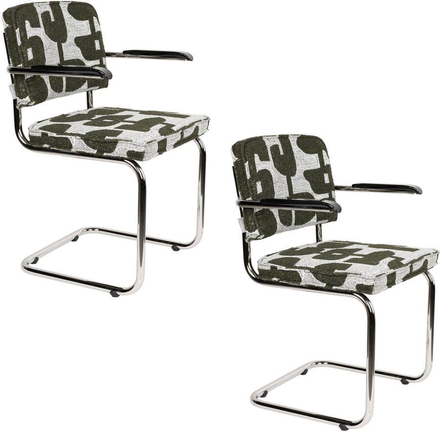 Zuiver Ridge Deco Symbols Eetkamerstoelen Armleuning Groen Set van 2