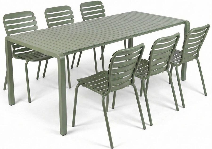 Zuiver Tuinset Vondel Met tuintafel en 6 stoelen 214 x 97cm Groen