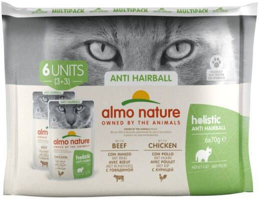 Almo Nature Anti Haarbal Kattenvoer 6x70 gram Rund Kip 420 gram