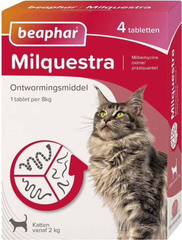 Beaphar Milquestra Tabletten Ontwormen Kat >2 kg 4 stuks