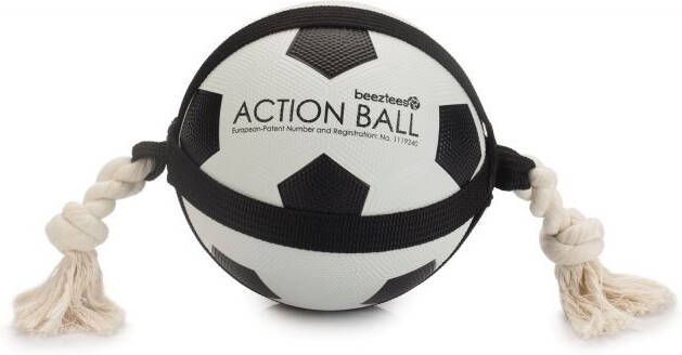 Beeztees hondenspeeltje Action voetbal met touw (19 cm)