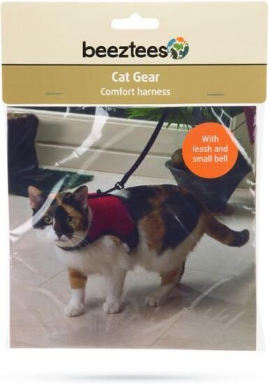 Beeztees Loopharnas Comfort Kattentuigje Rood Stof nek 22-24 5 cm romp 30-39 cm