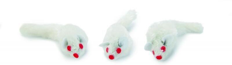 Beeztees Pluche Muisje Kattenspeeltje Wit 5 cm 3 stuks