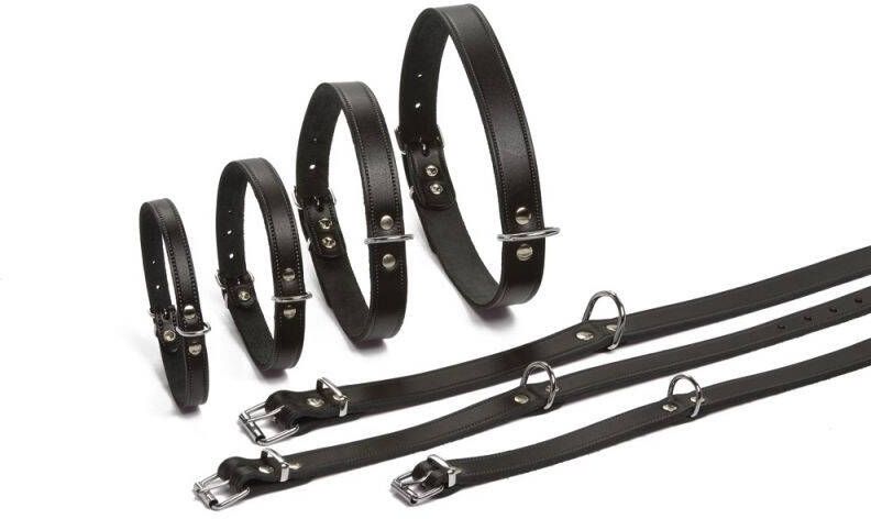 Beeztees Lederen honden halsband zwart 70 cm x 25 mm