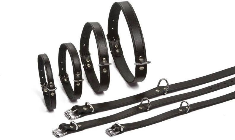 Beeztees Lederen honden halsband zwart 57 cm x 20 mm